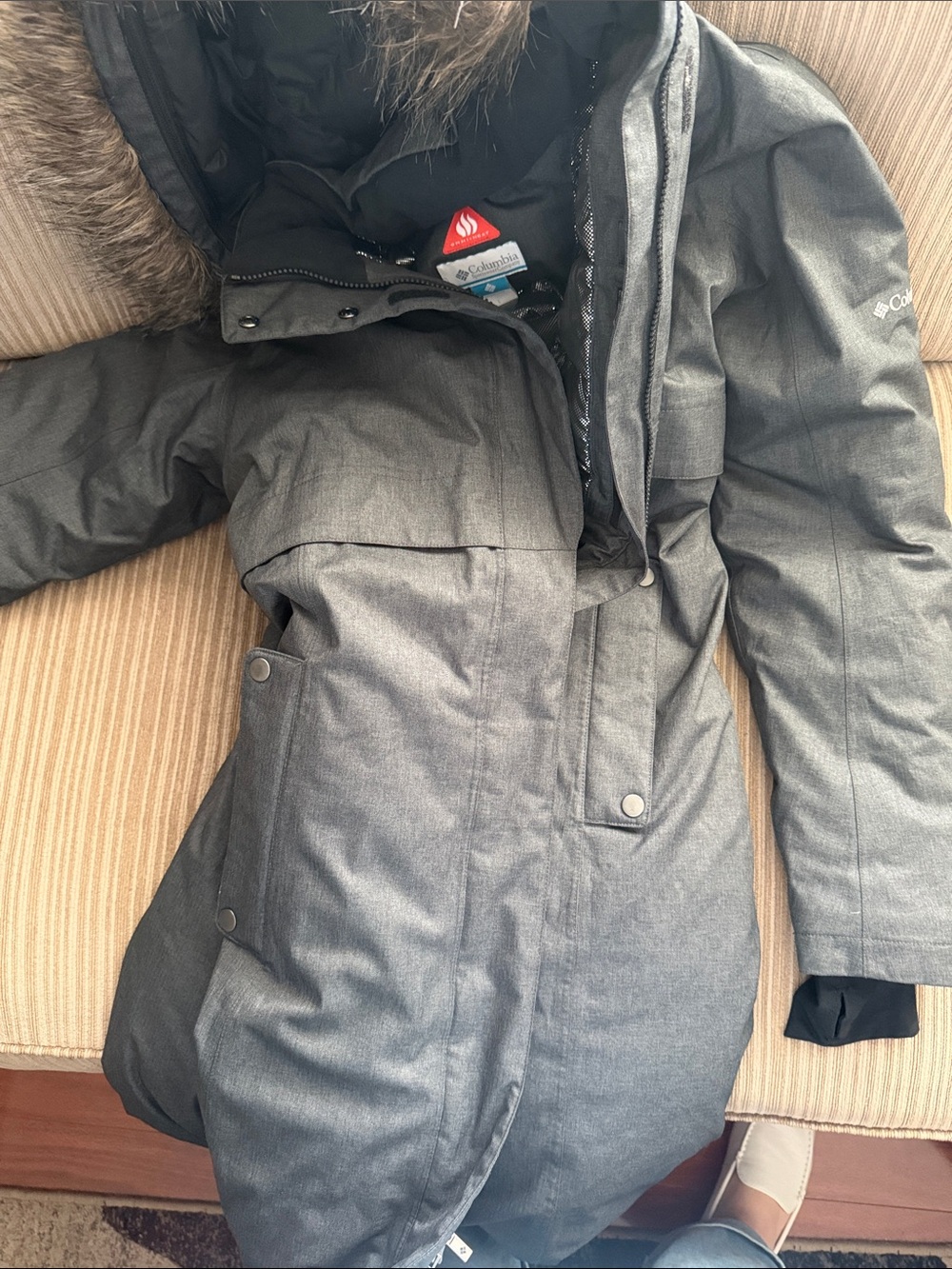 Columbia Women's Gray Insulated Parka with Faux-Fur Trimmed Hood